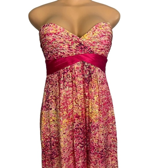 BCBGMaxazria Metallic Silk Kai Begonia Sleeveless Pink Maxi Dress - Picture 2 of 11